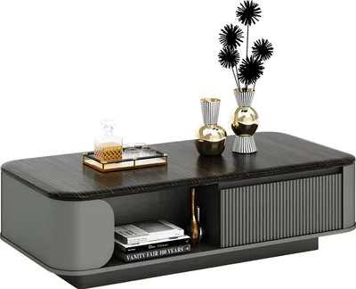 Produktbild von Modern Couchtisch Elegantes Design Schwarze Tischplatte Offene Regalfächer