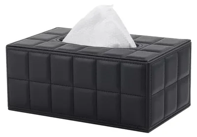 Immagine prodotto di Custodia rettangolare in ecopelle per scatola di fazzoletti, motivo a quadri, colore nero, dimensioni 25,3 cm