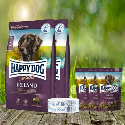 Produktbild von Happy Dog Supreme Sensible Ireland 2 x 12,5 kg + 3 x Soft Snack + Happy Dog Futternapf geschenkt