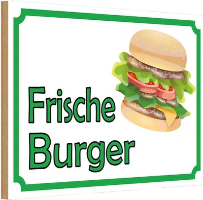 Produktbild von vianmo Holzschild 12x18 cm frische Burger Restaurant Essen Trinken