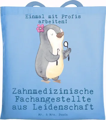 Produktbild von Mr. & Mrs. Panda Shopping Tasche Zahnmedizinische Fachangestellte Leidenschaft - Sky Blue - Geschenk, Tote Bag, Laptoptasche, Einkaufstasche, Jutebeutel
