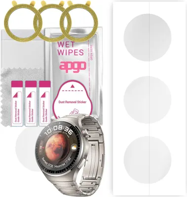 Produktbild von apgo 3 Stück Schutzfolie, klar, kompatibel mit Huawei Watch 4 Pro Smartwatch, Hydrogel Displayschutzfolie mit Positionierhilfe, Displayfolie, robust und kratzfest