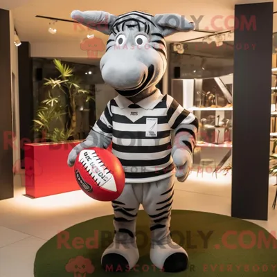 Produktbild von Graues REDBROKOLY Zebra-Maskottchen-Kostüm mit Rugby-Shirt und Fliege