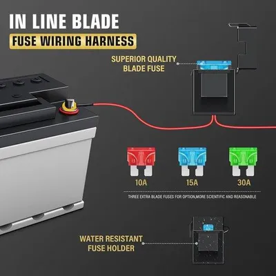 Productafbeelding van Motorfiets LED Verlichting Bedrading Kit - 12V 40A 18AWG - Inclusief Aan/Uit Schakelaar - Ideaal voor Motorrijden