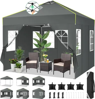 Image de Pop-up maison de jardin, pavillon tente, étanche, réglable en hauteur, gris