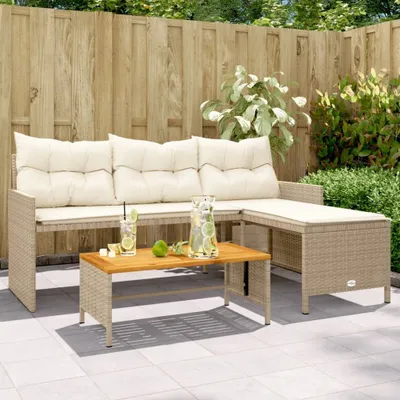 Image de Canapé de jardin en L avec table et coussins Poly Rattan Lounge Sofa