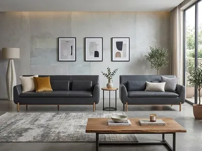 Productafbeelding van Modernes Wohnzimmer Set 2 Sofas Anthrazit Leder Polstermöbel, AI-gegenereerde afbeelding