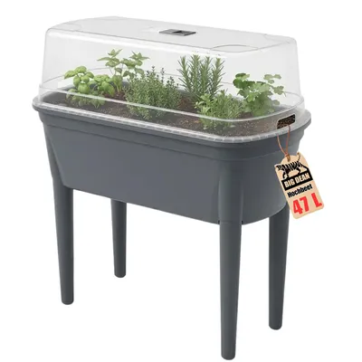 Produktbild von BigDean Hochbeet Frühbeet mit abnehmbaren Beinen und Deckel | Frühbeet für Garten und Balkon | aus robustem Kunststoff | Anthrazit | wetterfest