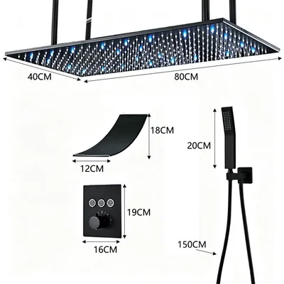 Produktbild von Verdecktes thermostatisches Duschsystem, Regendusche, Handbrause, Schwarz 4080