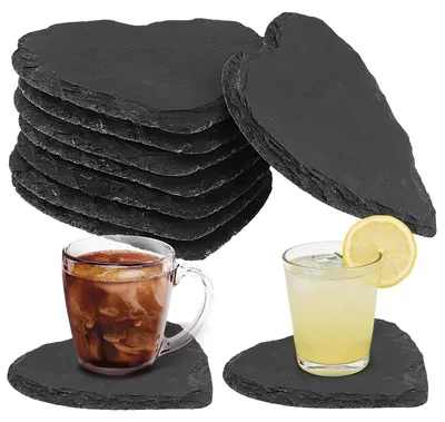 12er-Set herzförmige Schieferuntersetzer, 10 cm, schwarz
