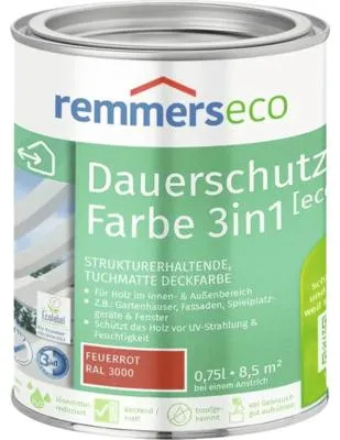 Produktbild von Remmers Dauerschutz-Farbe 3 in 1 [eco] feuerrot RAL 3000 750 ml