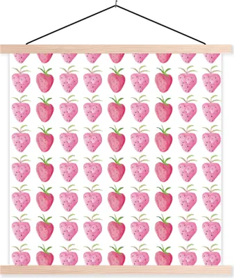 Produktbild von MuchoWow® Textilposter Erdbeere - Schablonen - Aquarell 40x40 cm mit holzfarbenen Rahmen - Posterleiste