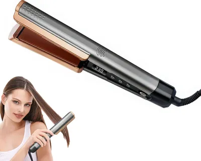 Produktbild von Ionen Haarglätter & Lockenstab 2-in-1, 15S Schnellheizung, Keramik, Temperaturregelung, Grau-Gold