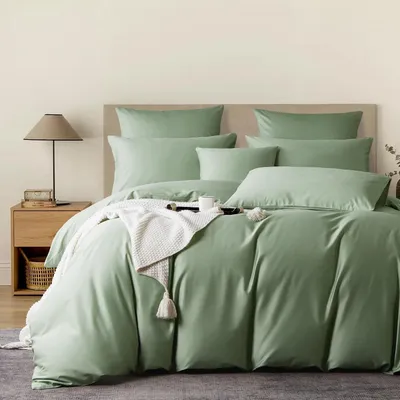 Immagine prodotto di Set di lenzuola in raso Mako, 220x240 cm, verde, 100% cotone, 3 pezzi, con cerniera