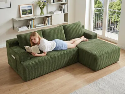 Produktbild von GLP 238 cm modulares Sofa, Ecksofa mit Recamiere rechts, 4-Sitzer mit breiten Armlehnen, seitliche Staufächer, L-förmige Couch mit tiefer Sitzfläche