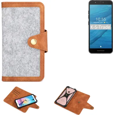 Produktbild von K-S-Trade Handyhülle kompatibel mit Fairphone Fairphone 3 Schutzhülle Filz-Hülle Kunst-Leder hellgrau braun (1x)