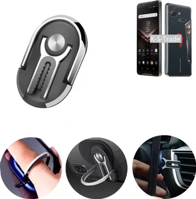 Produktbild von K-S-Trade 3in1 Smartphone-Ring Handy-Ring kompatibel mit Asus ROG Phone Fingerhalterung  Handyring Tischständer Lüftungsgitter-Halterung Tisch