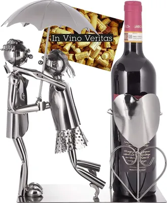 Image de Brubaker Porte-Bouteilles de Vin Couple avec Parapluie - Objet Décoratif Métal - Porte-Bouteilles - Avec Carte de Voeux pour Cadeau de Vin