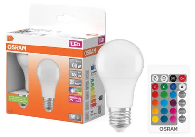 Produktbild von OSRAM STAR+ RGBW LED Lampe mit E27 Sockel, RGB-Farben per Fernbedienung änderbar