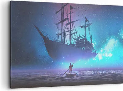 Produktbild von Bild auf Leinwand - Leinwandbild - Märchen Segelschiff - 120x80cm - Wand Bild - Wanddeko - Leinwanddruck - Bilder - Kunstdruck - Wanddekoration - Leinwand bilder - Wandkunst - AA120x80-4034