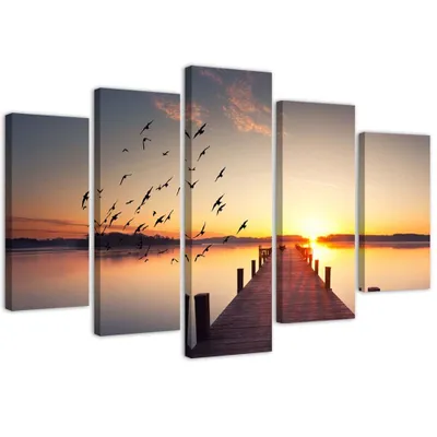 Obrázok produktu pre Obraz na plátne v 5 sekciách prechádzka po móle 150x100 cm Feeby oranžová maľba na stenu pripravené na zavesenie