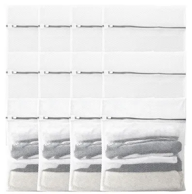 12 Waschbeutel 50x60 cm, Mesh-Wäschesack mit Reißverschluss