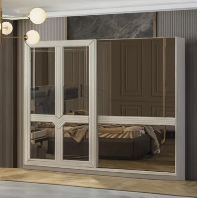 Produktbild von Kleiderschrank Holzschrank Schlafzimmerschrank Schrank Spiegel Weiß