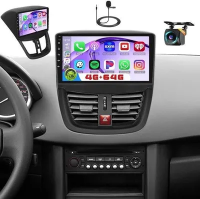 Productafbeelding van 4+64G Android autoradio voor 207 2006-2015 draadloos CarPlay Android Auto MirrorLink, 9 inch touchscreen radio met Bluetooth WiFi GPS 32EQ FM/RDS SWC achteruitrijcamera