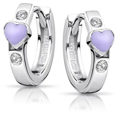 Produktbild von MATERIA Kinder Ohrringe Herz lila aus 925 Silber rhodiniert - Mädchen Schmuck Creolen mit Zirkonia SO-390-lila