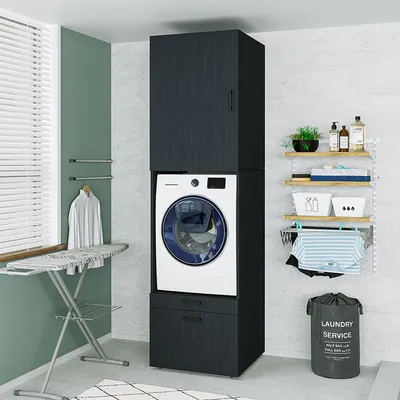 Image de Armoire à lave-linge Roomart, série 2, largeur 67 cm, finition chêne noir