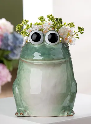 Produktbild von Gilde Übertopf, Frosch, "Sancho", Keramik, grün, VE 2, L. 14 cm, B. 15 cm, H. 22 cm 58896