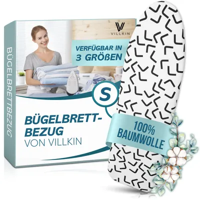 Produktbild von Villkin Bügelbrettbezug – Passgenau & rutschfest |  Ideal für Dampfbügeleisen | Perfekt für Standard & XL-Bügelbretter | Größe S