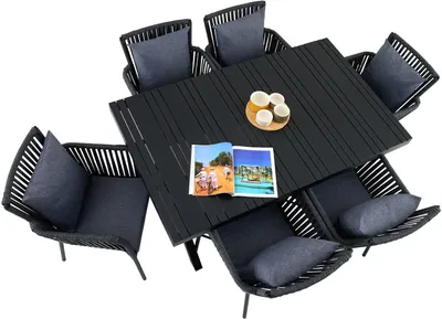 Produktbild von Gartenmöbel Set AFUERA aus Alu und Rope, moderne Outdoor Sitzgruppe in Holzoptik und Rope in schwarz und anthrazit, inkl. Sitzkissen, Terassenmöbel
