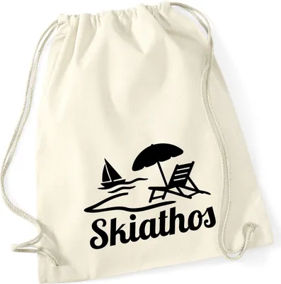 Produktbild von Huuraa Turnbeutel Skiathos Inselmotiv Griechenland 12 Liter Natural Baumwolle Rucksack Geschenkidee