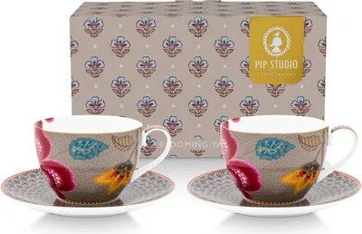 Produktbild von PIP STUDIO Blooming Tales Fantasy Khaki Tasse mit Untertasse 0,3l Set2