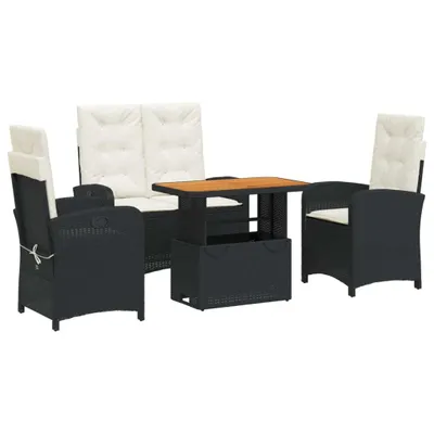 Obrázek produktu pro vidaXL 4dílný zahradní jídelní set s polštáři Black Poly Rattan