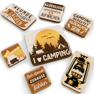 Produktbild von LANOLU Kühlschrankmagnete Set, Magnet Camping, lustige Magnete mit Sprüchen, Set mit 7 Magneten Kühlschrank, Geschenke für Wohnmobilfans