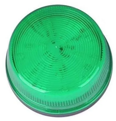 A green LED signal light with a ribbed surface.