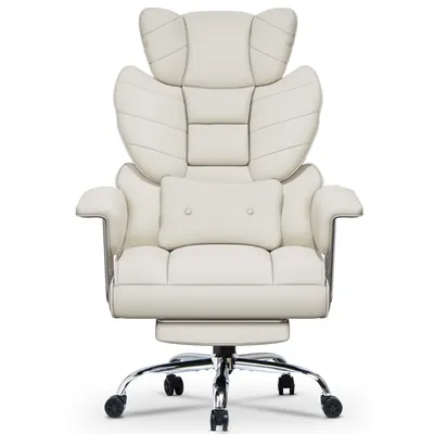 Productafbeelding van Bureau stoel, chefstoel, ergonomisch | Ligstoel met voetsteun | Hoogte verstelbaar & kantelbaar (90-135°) | Kunstleer | Max. draagvermogen: 159 kg | Wit