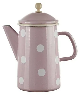 Emaille Teekanne 1,6 l, rosa mit weißen Punkten