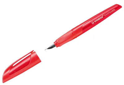 Produktbild von Schulfüller mit Standard-Feder M - STABILO EASYbuddy in koralle/rot - Schreibfarbe blau (löschbar) - Einzelstift - inklusive Patrone