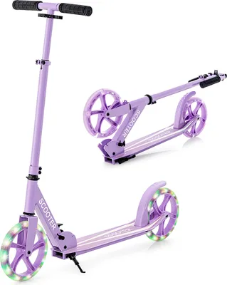 Produktbild von COSTWAY Scooter Mestská kolobežka 100kg nosnosť Kolobežka s 2 LED kolesami skladacia a výškovo nastaviteľná Fialová