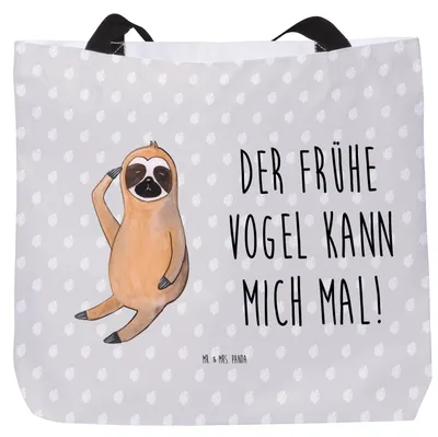 Produktbild von Mr. & Mrs. Panda Tote Bag Faultier Vogel - Grau Pastell - Geschenk, Langschläfer, Schultasche, Tasche, Strandtasche, Früher, Unitasche, Reisetasche, Der Frühe