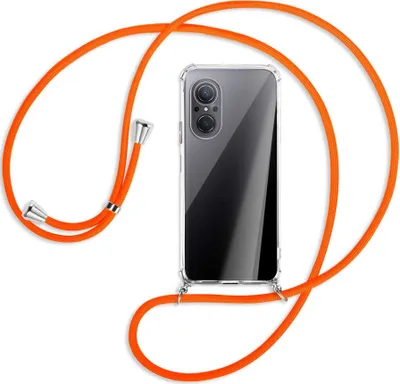 Produktbild von Handykette Backcover-Schutzhülle mit Band (Metall silberfarben) für Huawei nova 9 SE - neonorange
