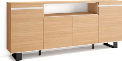 Image de COZY Buffet salon et cuisine, 200x35x87cm, Chêne soft et blanc
