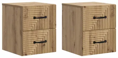Produktbild von "2026 Moderne"Wandmontierter Nachttisch 2er-set elegantes Design - Nachtschrank - für Schlafzimmer - Artisan-Eiche 34,5x33x40cm - Nachttische & -schränke BestMöbel 511749
