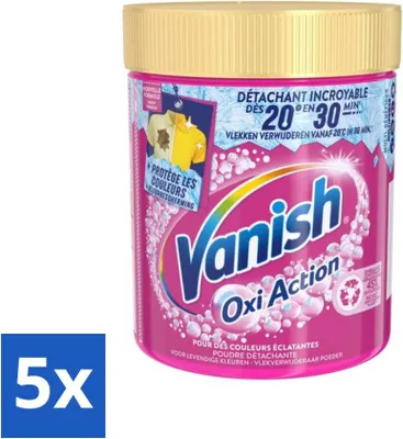 Produktbild von Vanish – Fleckenentferner – Oxi Action Wash Booster Pulver – Für Buntwäsche – 470 g - Vorteilspack - 5 Stücke