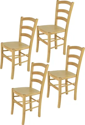 Produktbild von t m c s Tommychairs - 4er Set Stühle VENICE für Küche und Esszimmer, robuste Struktur aus lackiertem Buchenholz im Farbton Naturfarben und Sitzfläche aus Holz
