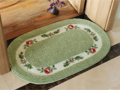 Image de Chic Rose Flowers Tapis de bain en forme d'ovale Tapis de sol pour tapis d'intérieur, polyester, vert, 40 × 60 cm