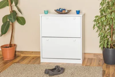 Produktbild von Schuhschrank Kiefer Vollholz massiv weiß lackiert Junco 214 - Abmessung 80 x 72 x 30 cm